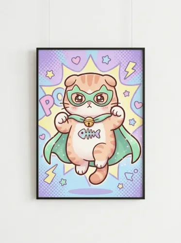 Pop Art Superhero Cat Mint Glasses framed preview