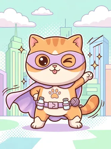 Pop Art Superhero Cat Purple Mask