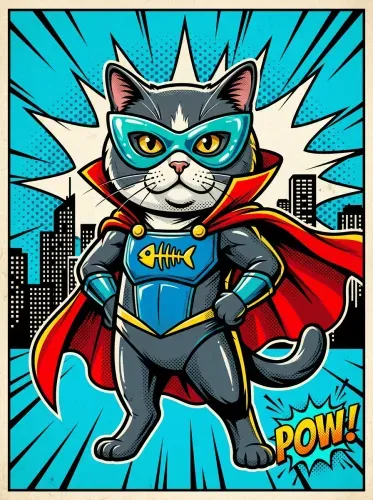 Pop Art Superhero Cat Turquoise Mask