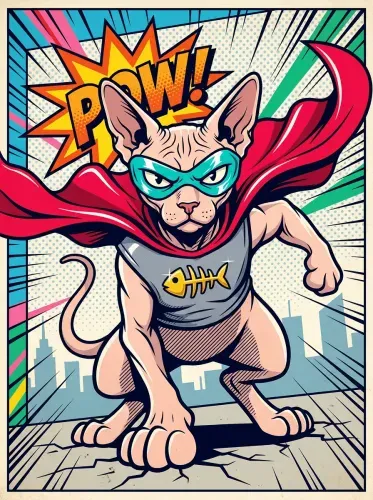 Pop Art Superhero Cat Red Cape