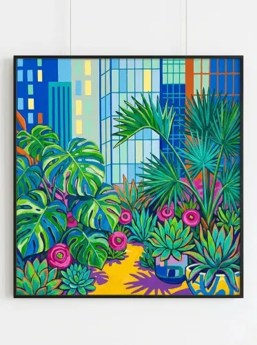 Pop Art Urban Garden Monstera Blooms framed preview