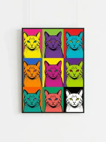 Pop Art Vibrant Cat Grid Neon framed preview