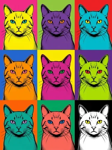 Pop Art Vibrant Cat Grid Neon