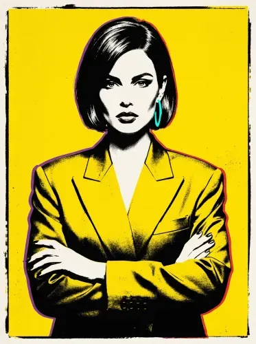 Pop Art Yellow Blazer Turquoise Hoop Earrings