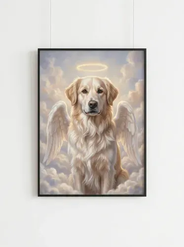 Realistic Angel Dog Halo Heavenly Portrait framed preview
