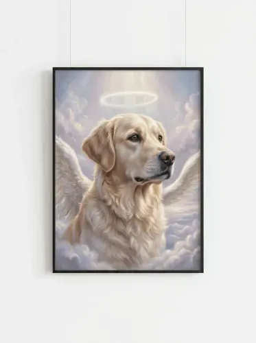 Realistic Angel Dog Halo Wings Portrait framed preview