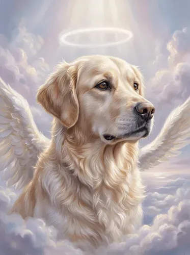Realistic Angel Dog Halo Wings Portrait