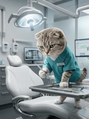 Realistic Cat Dentist Scrubs Medical Portrait