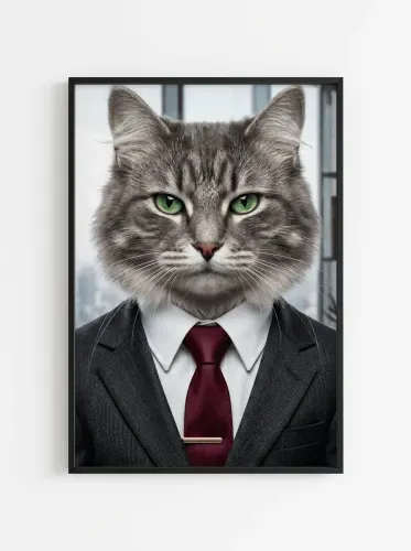 Realistic Cat Executive Portrait Emerald Eyes framed preview