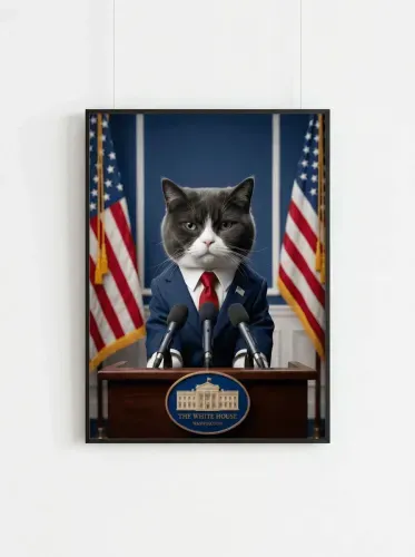 Realistic Cat Political Podium Portrait framed preview