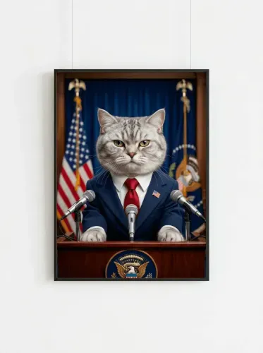 Realistic Cat Presidential Podium Portrait framed preview