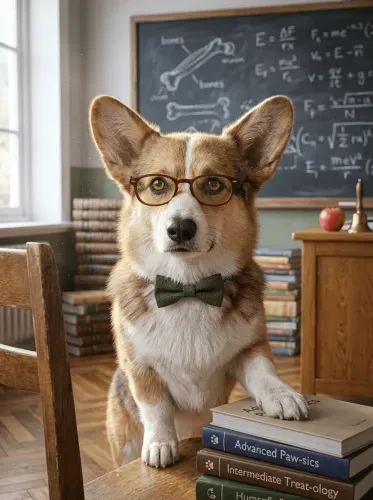 Realistic Corgi Scholar Glasses Bow Tie