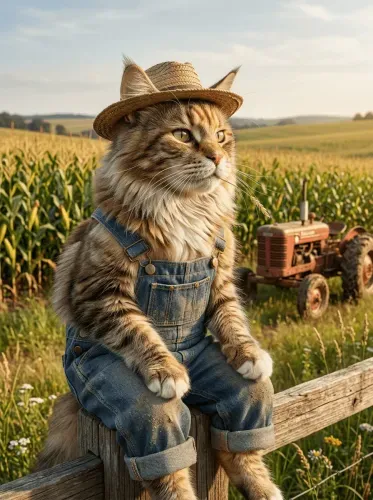 Realistic Cowboy Cat Straw Hat Portrait