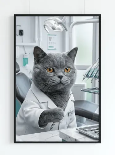 Realistic Dentist Cat Eyeglasses Portrait framed preview