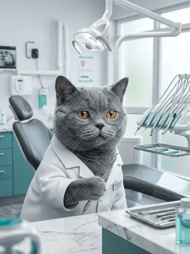 Realistic Dentist Cat Eyeglasses Portrait