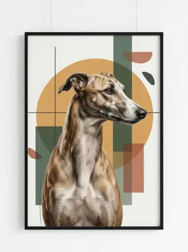 Realistic Dog Portrait Geometric Abstract Art framed preview