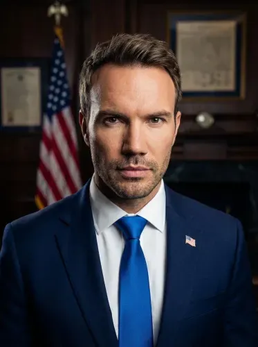 Realistic Executive Portrait American Flag Office