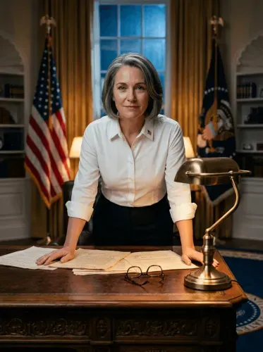 Realistic Executive Portrait Oval Office Desk