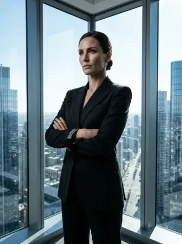 Realistic Executive Portrait Skyline Window