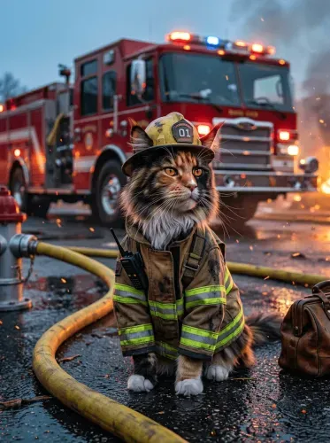 Realistic Firefighter Cat Heroic Portrait