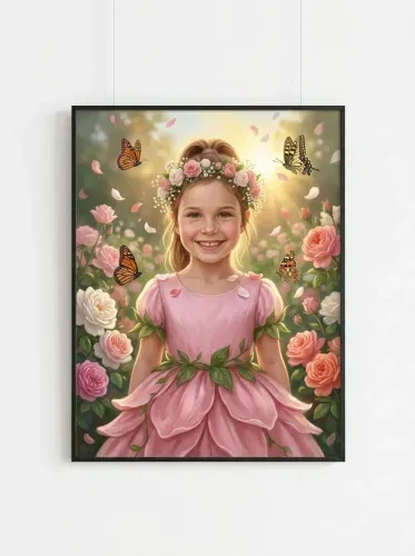 Realistic Flower Girl Butterfly Crown Portrait framed preview