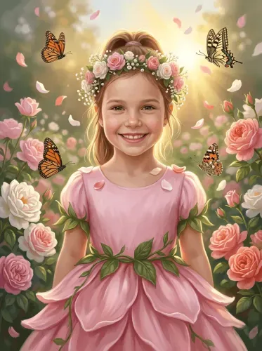 Realistic Flower Girl Butterfly Crown Portrait