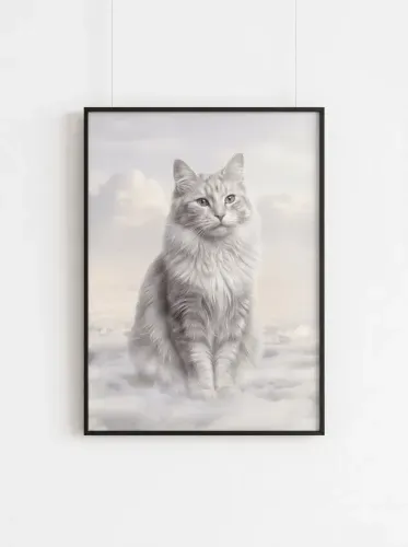 Realistic Fluffy Cat Cloudy Sky Portrait framed preview