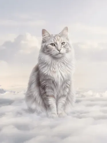 Realistic Fluffy Cat Cloudy Sky Portrait