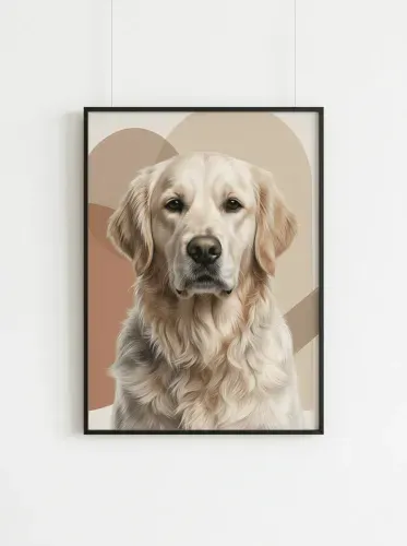 Realistic Golden Retriever Portrait Abstract Shapes framed preview