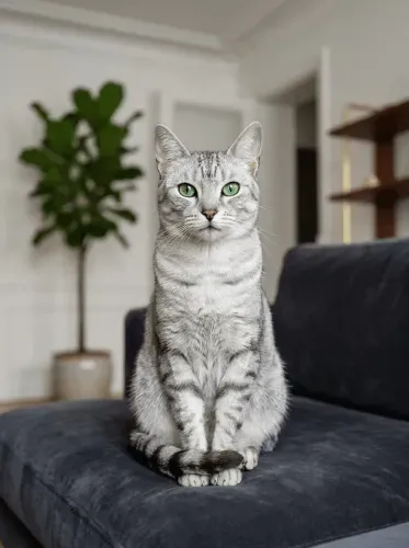 Realistic Gray Tabby Cat Emerald Eyes