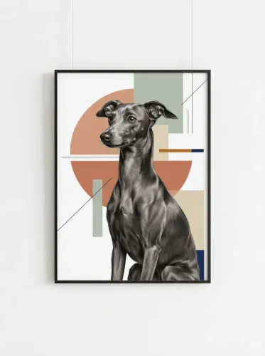 Realistic Greyhound Portrait Geometric Composition framed preview