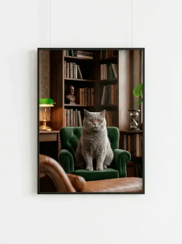 Realistic Intellectual Cat Glasses Portrait framed preview