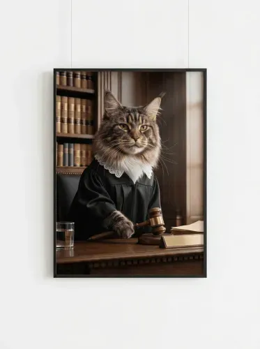 Realistic Judge Cat Lace Collar Portrait framed preview