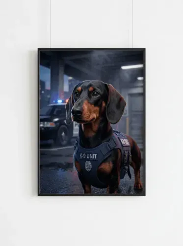 Realistic K-9 Unit Police Dog Portrait framed preview