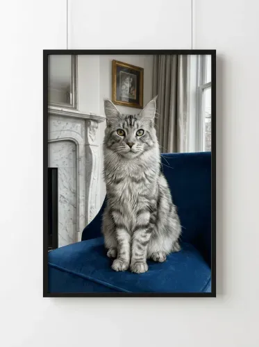 Realistic Maine Coon Golden Eyes Portrait framed preview