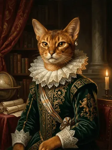 Realistic Oil Painting Aristocrat Cat Pearl Earring