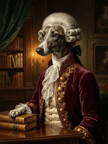 Realistic Oil Portrait Aristocratic Dog Wig