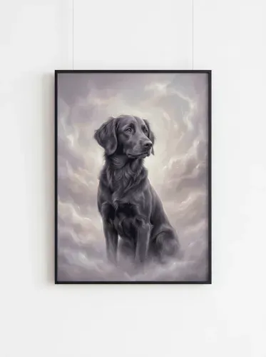 Realistic Oil Portrait Black Labrador Heavenly Clouds framed preview