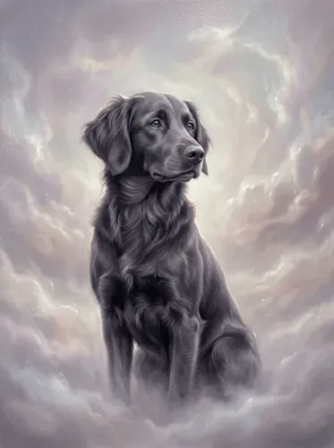 Realistic Oil Portrait Black Labrador Heavenly Clouds