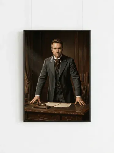 Realistic Oil Portrait Burgundy Cravat Executive framed preview