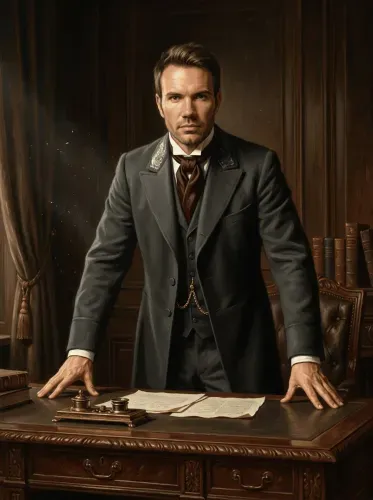 Realistic Oil Portrait Burgundy Cravat Executive