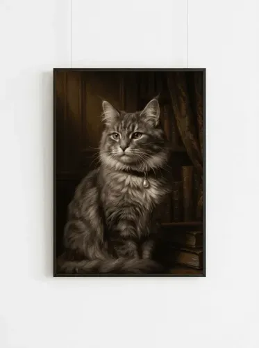 Realistic Oil Portrait Cat Pearl Collar framed preview