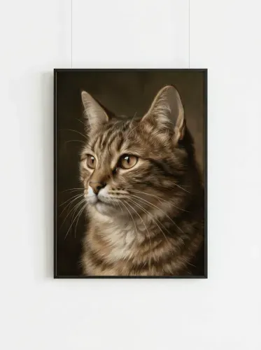 Realistic Oil Portrait Tabby Cat Golden Eyes framed preview