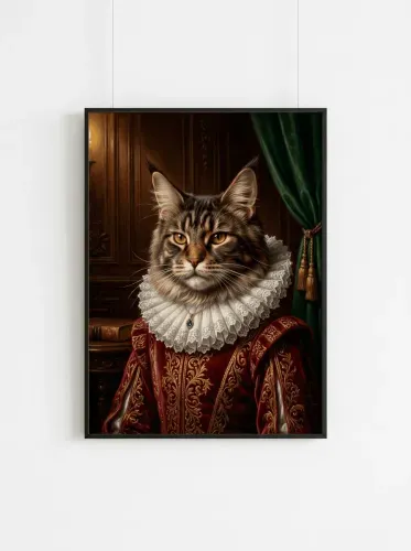 Realistic Oil Portrait Tabby Cat Royal Ruff framed preview
