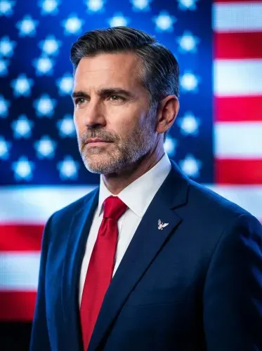 Realistic Patriotic Portrait Red Tie American Flag