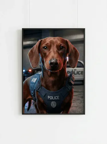 Realistic Police K9 Unit Dachshund Portrait framed preview