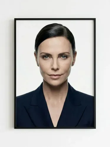 Realistic Portrait Woman Navy Blazer framed preview