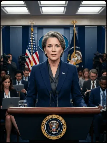 Realistic Presidential Podium Portrait Woman