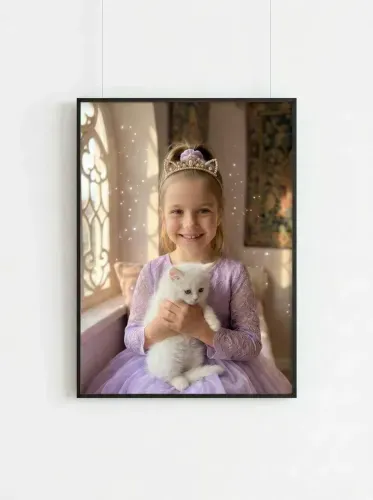 Realistic Princess Crown White Kitten Portrait framed preview