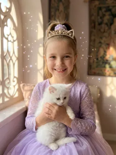 Realistic Princess Crown White Kitten Portrait